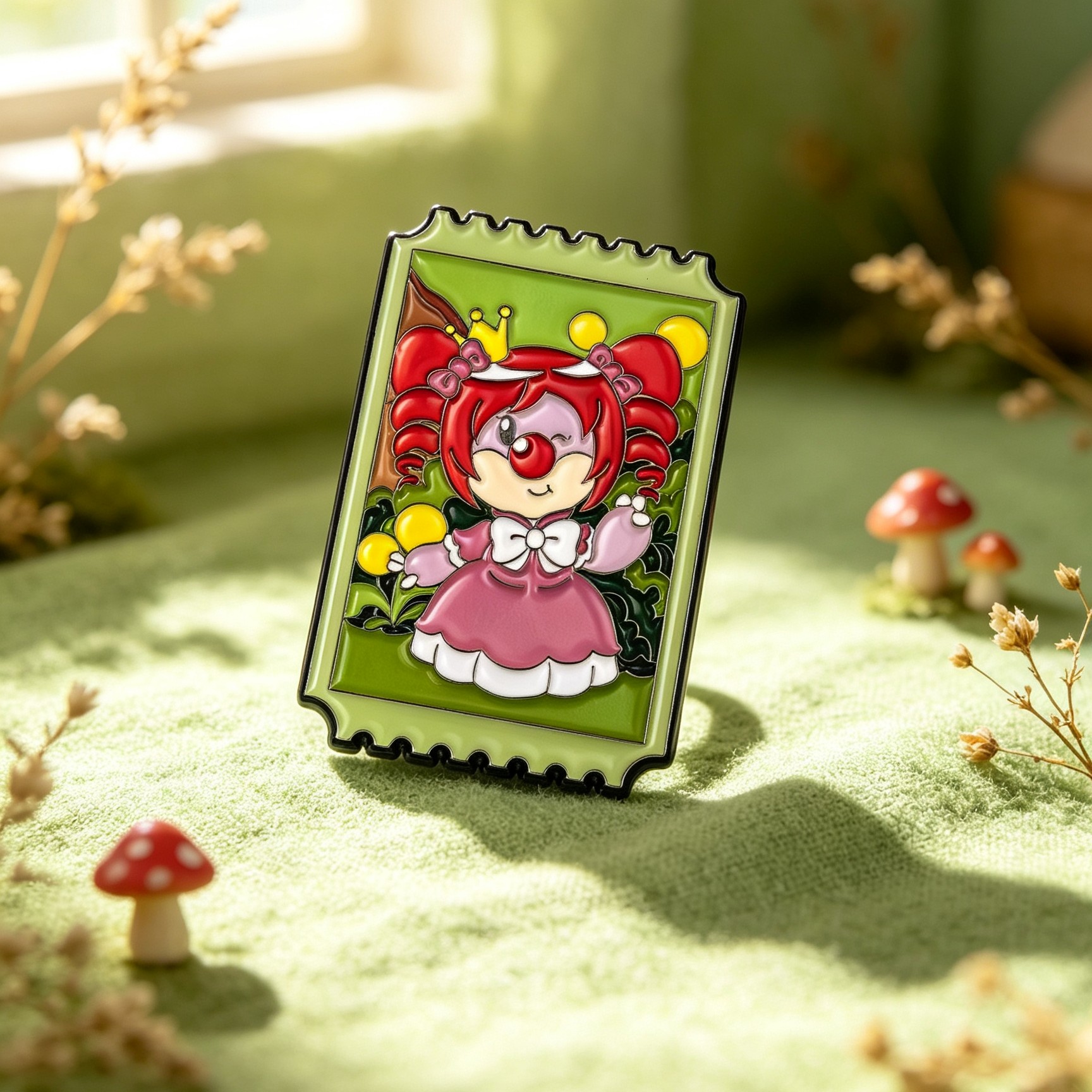 Stamp Shape Cartoon Girl Hard Enamel Lapel Pin