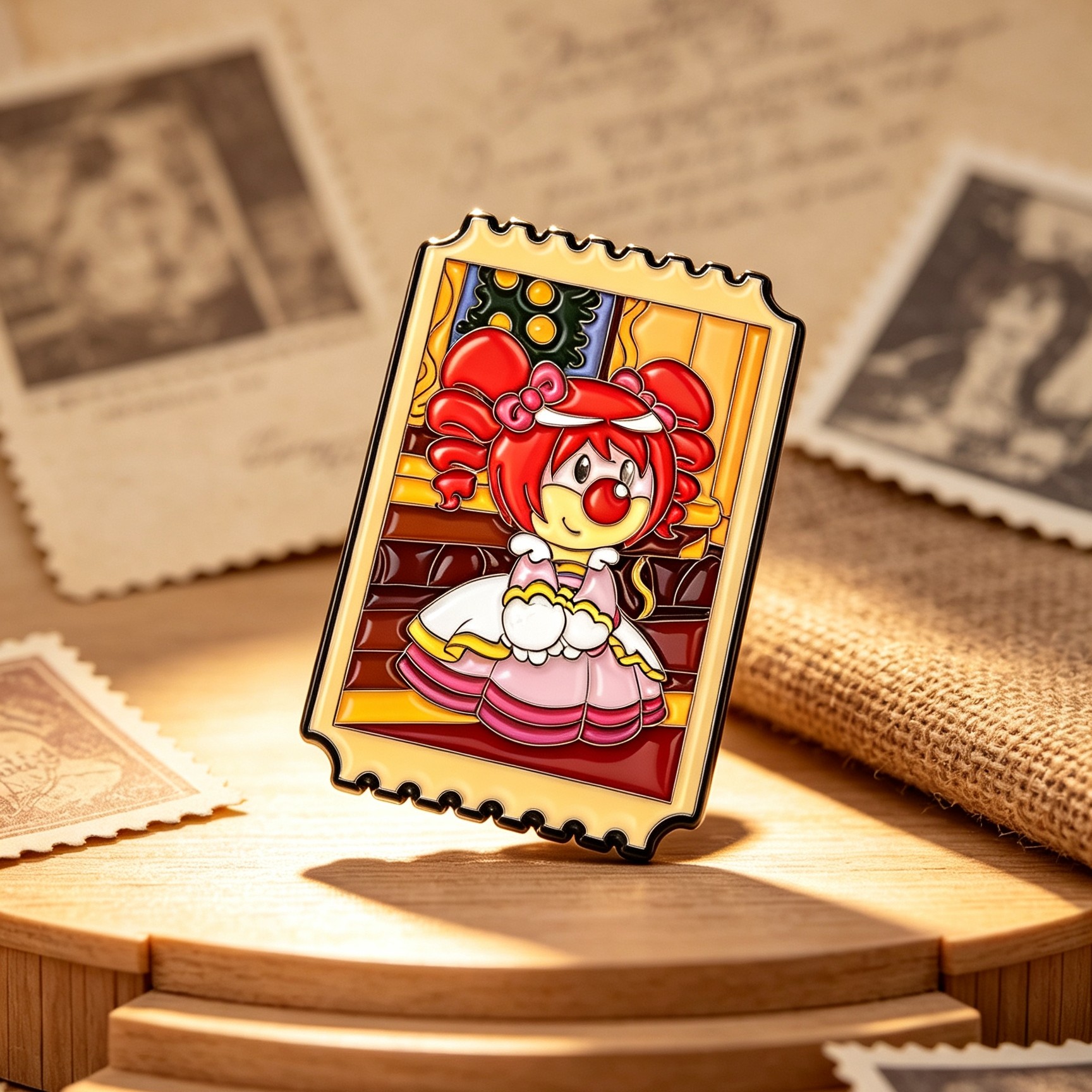 Stamp Shape Cartoon Girl Hard Enamel Lapel Pin