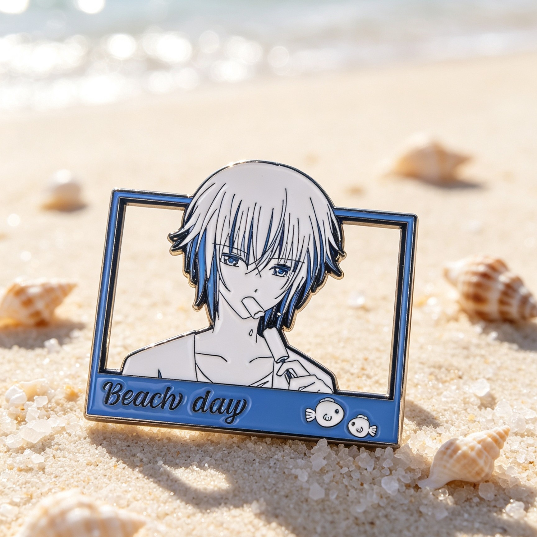 Full Set Beach Day Hollow Frame Anime Character Imitation Enamel Pin