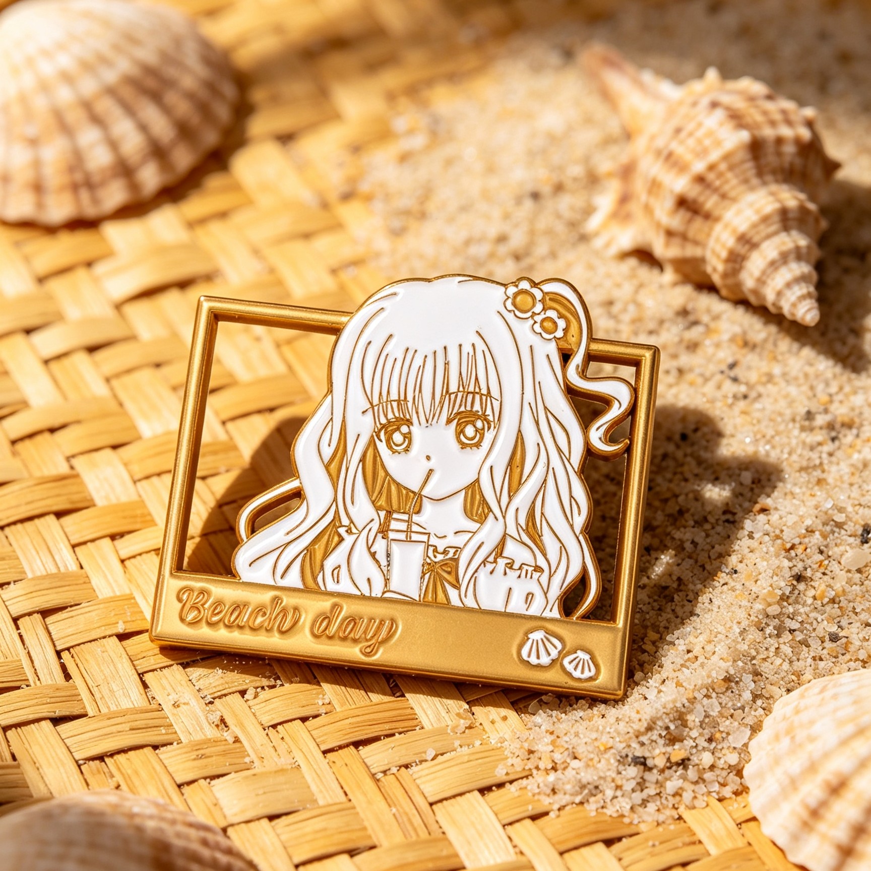 Full Set Beach Day Hollow Frame Anime Character Imitation Enamel Pin